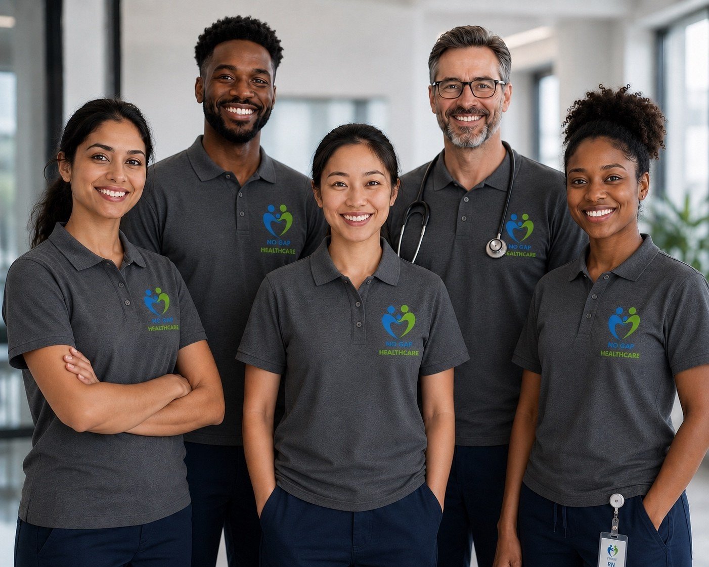 Nogap Healthcare support team in branded uniforms